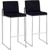 Fuji High Back 31" Bar Stool in Black Velvet & Stainless Steel (Set of 2)